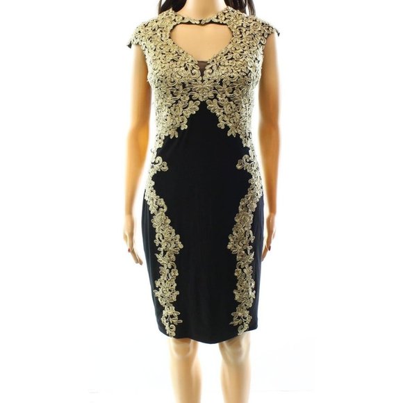 Betsy & Adam Black Gold Women's Midi Dress - Picture 3 of 4